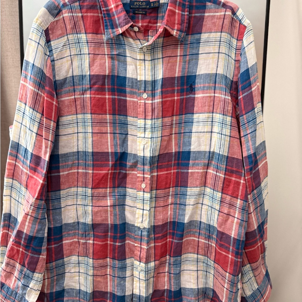 Ralph Lauren Men's Red and Blue Checkered Shirt